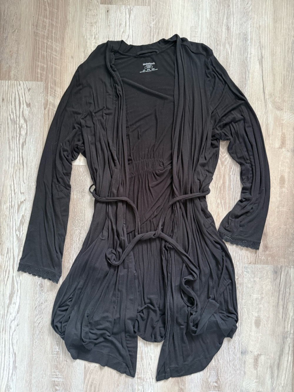 Motherhood Black Long Sleeve Maternity Tie-Waist Robe